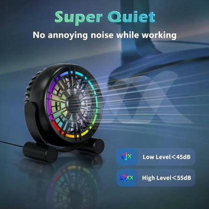 Punoge USB RGB Desk Fan: 3 Speeds Quiet Portable Table Fan – Close-up Detail