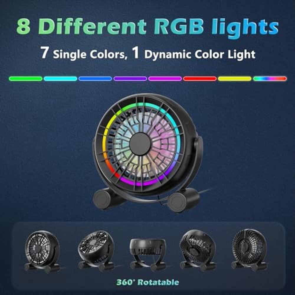 Punoge USB RGB Desk Fan: 3 Speeds Quiet Portable Table Fan – In Use