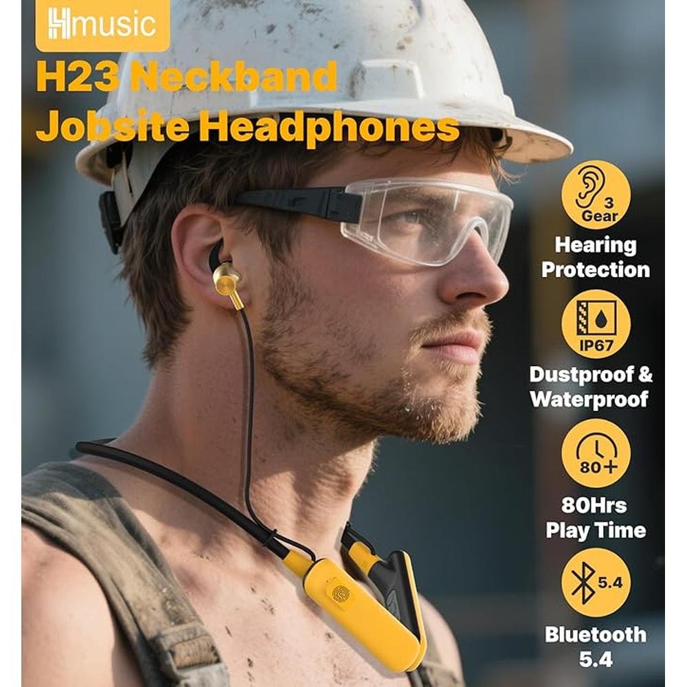Hmusic H23 Jobsite Neckband Headphones – In Use