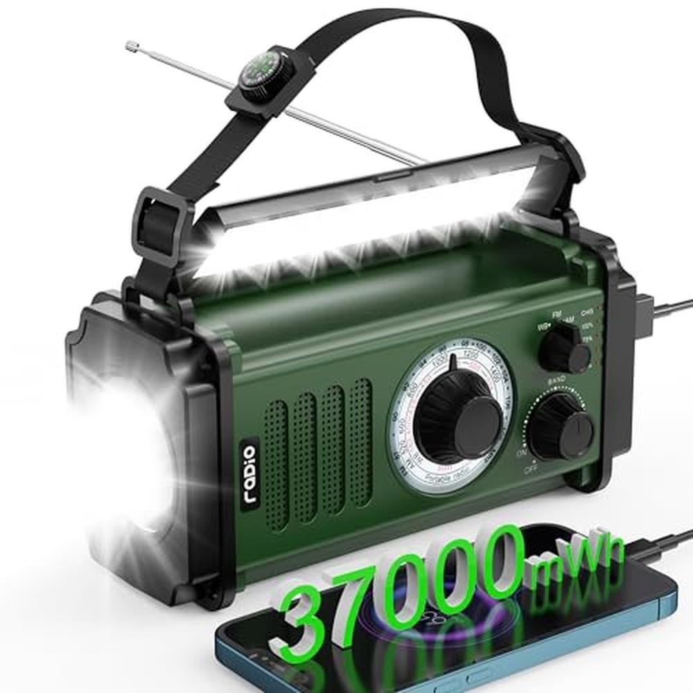 Emergency Radio: 10000mAh Solar Hand Crank Radio – Front View