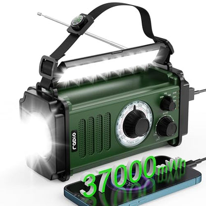 Emergency Radio: 10000mAh Solar Hand Crank Radio – Front View