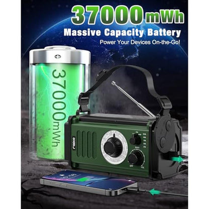 Emergency Radio: 10000mAh Solar Hand Crank Radio – Side View
