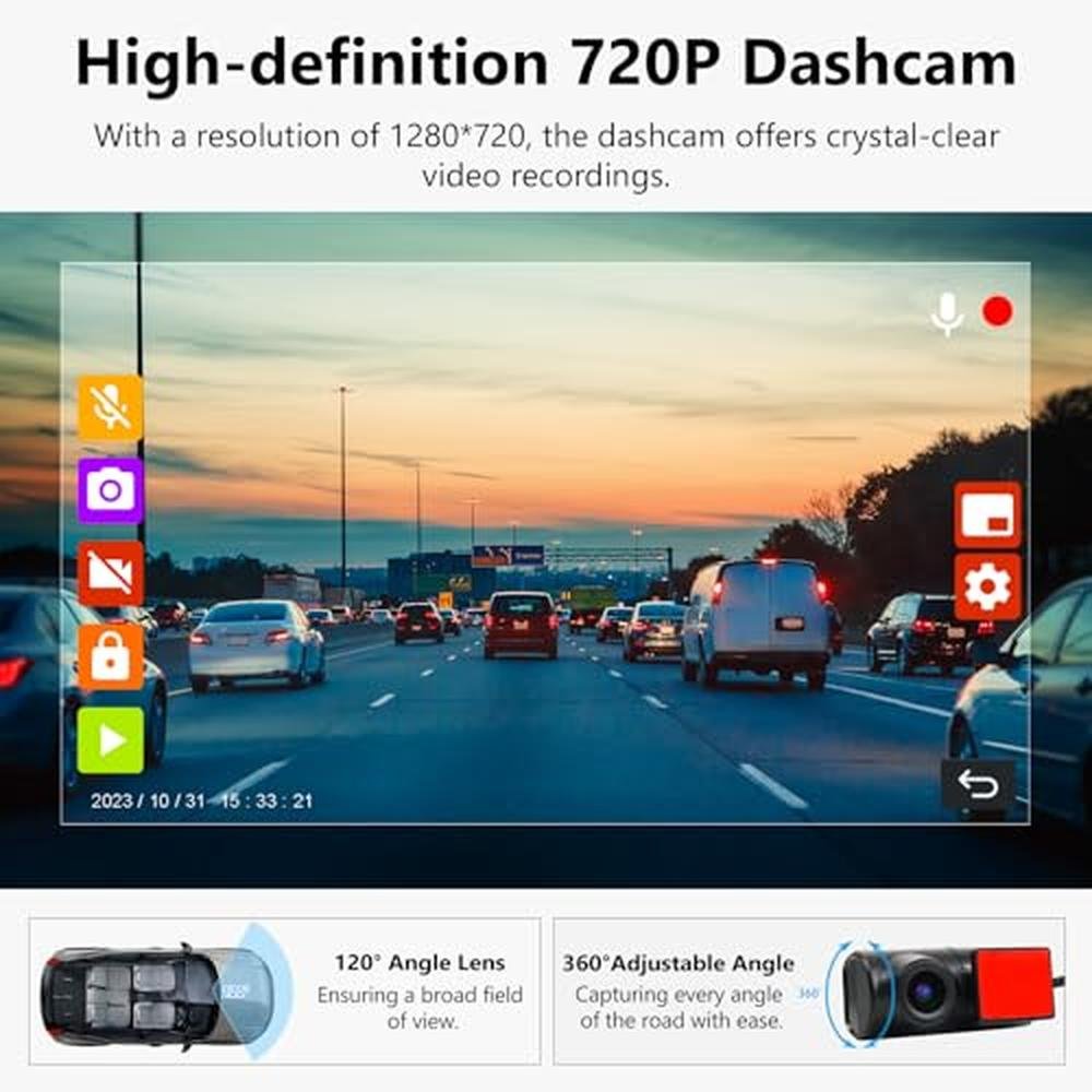 Eonon 2024: 720P HD Dash Camera Recorder 360-Adjustable – Side View