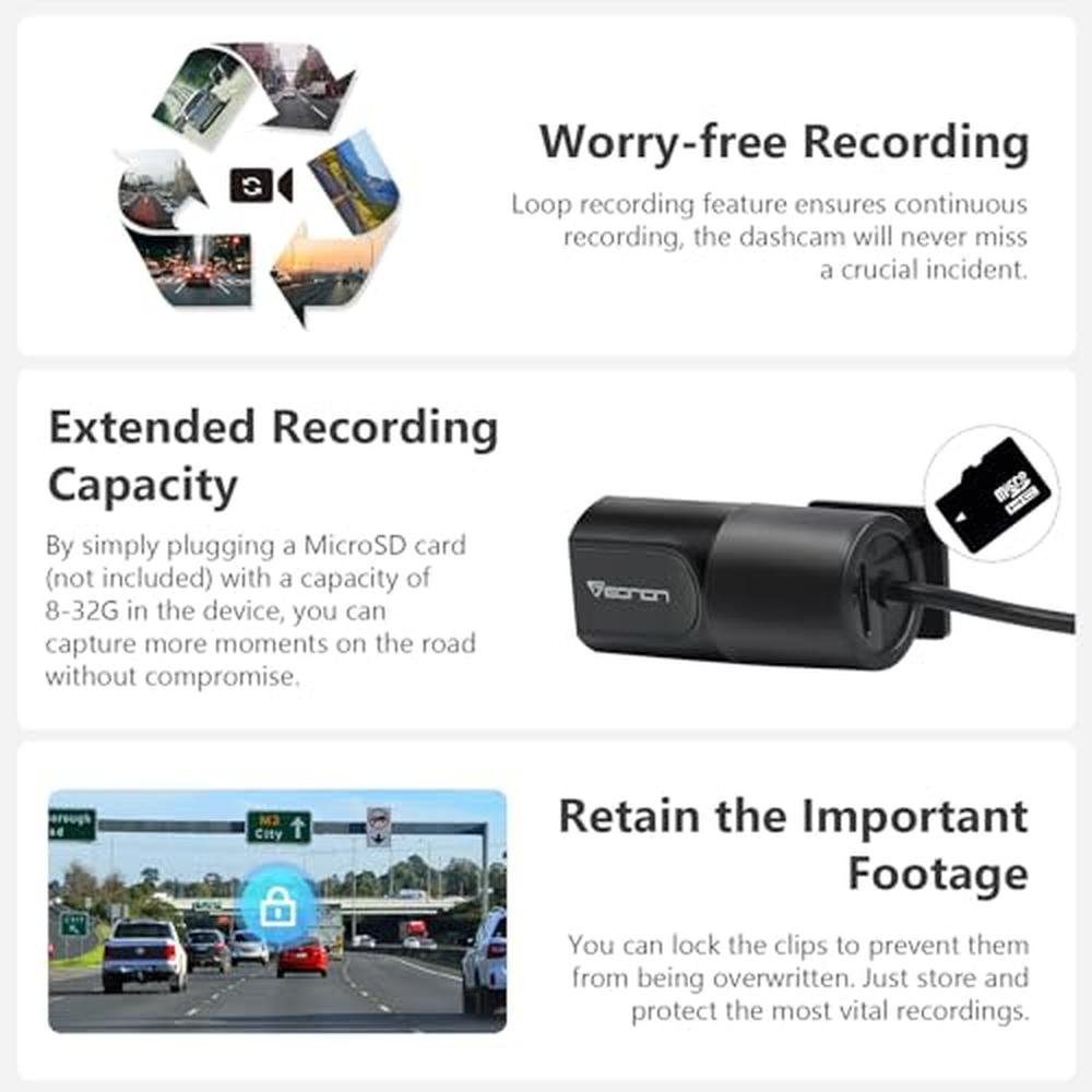 Eonon 2024: 720P HD Dash Camera Recorder 360-Adjustable – In Use