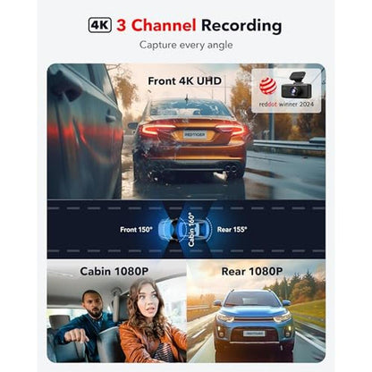 1080p Redtiger: REDTIGER F17 4K 3 Channel Dash Cam – Side View
