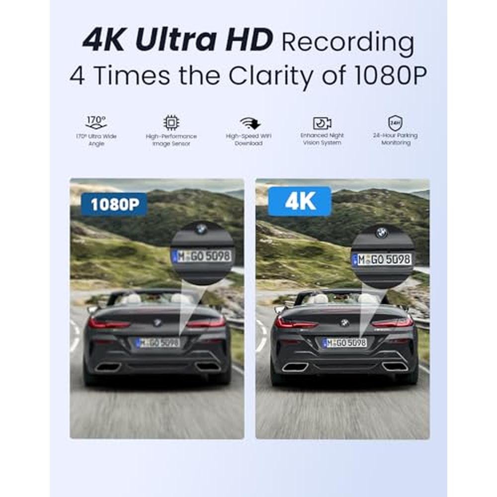 Dash Coolcrazy: COOLCRAZY 4K Dash Cam Front Built-in WiFi – Side View