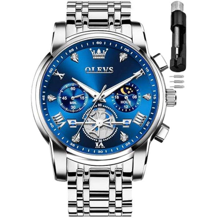 Watch OLEVS: OLEVS Blue Watch for Men Diamond Business – Front View