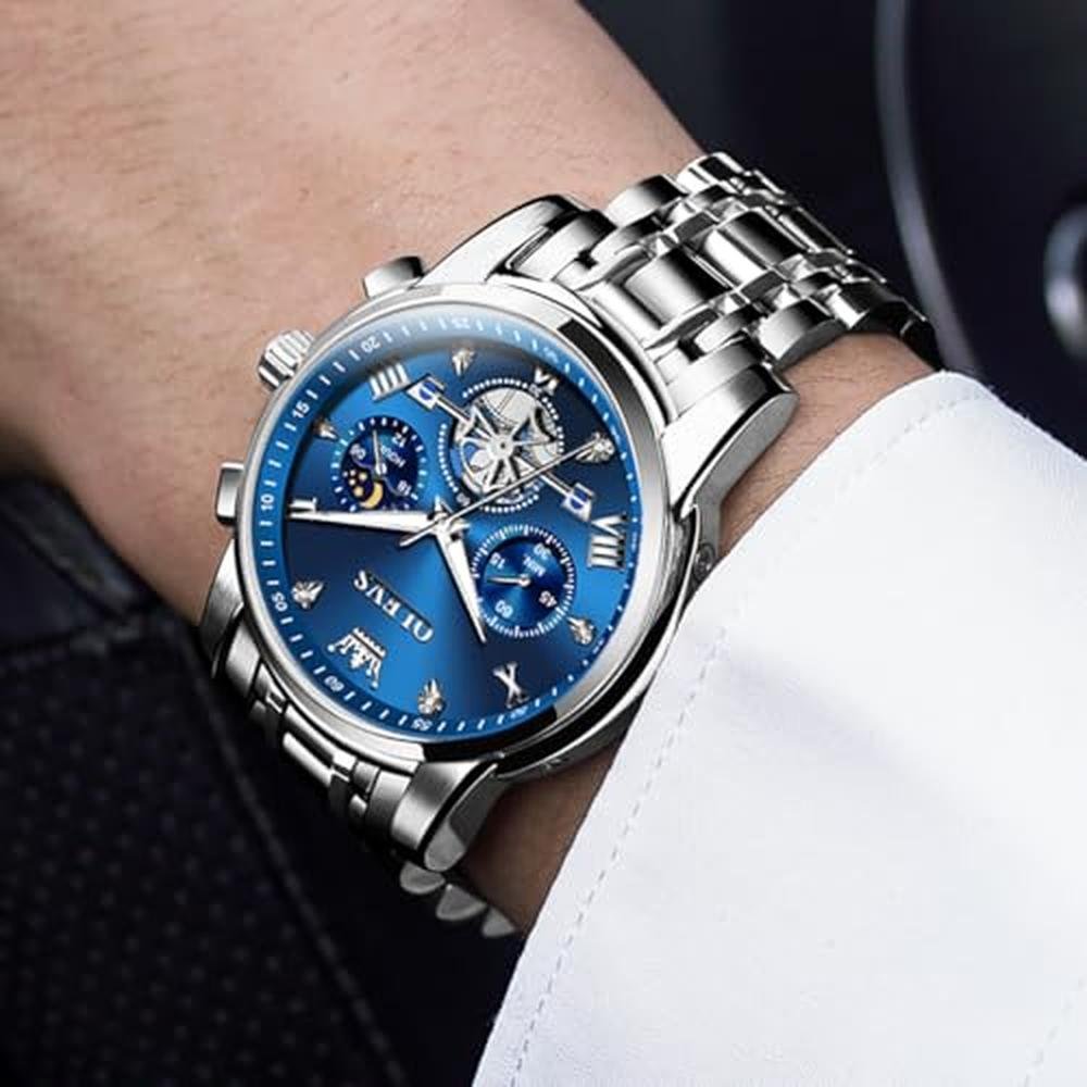 Watch OLEVS: OLEVS Blue Watch for Men Diamond Business – Side View