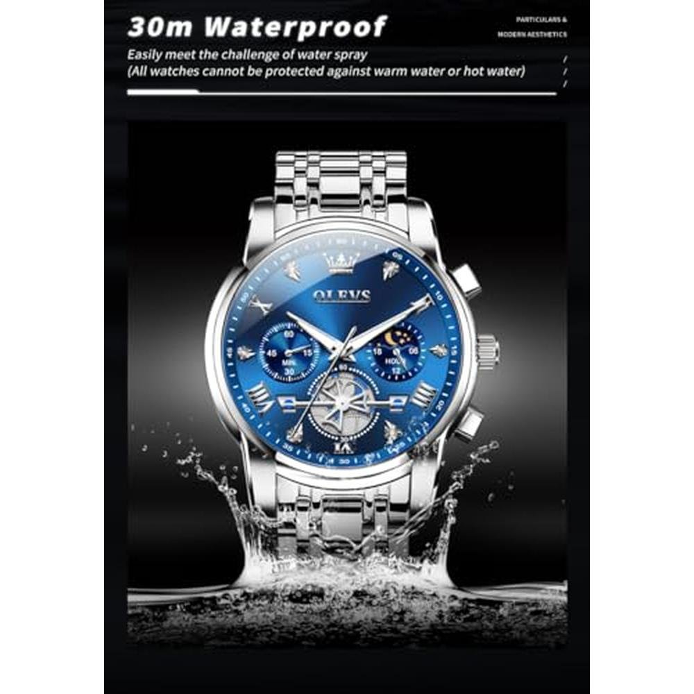Watch OLEVS: OLEVS Blue Watch for Men Diamond Business – Close-up Detail