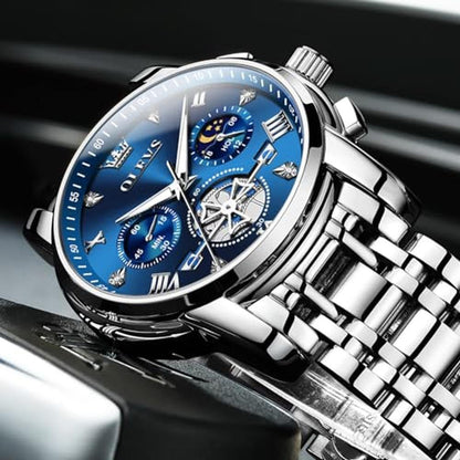 Watch OLEVS: OLEVS Blue Watch for Men Diamond Business – In Use