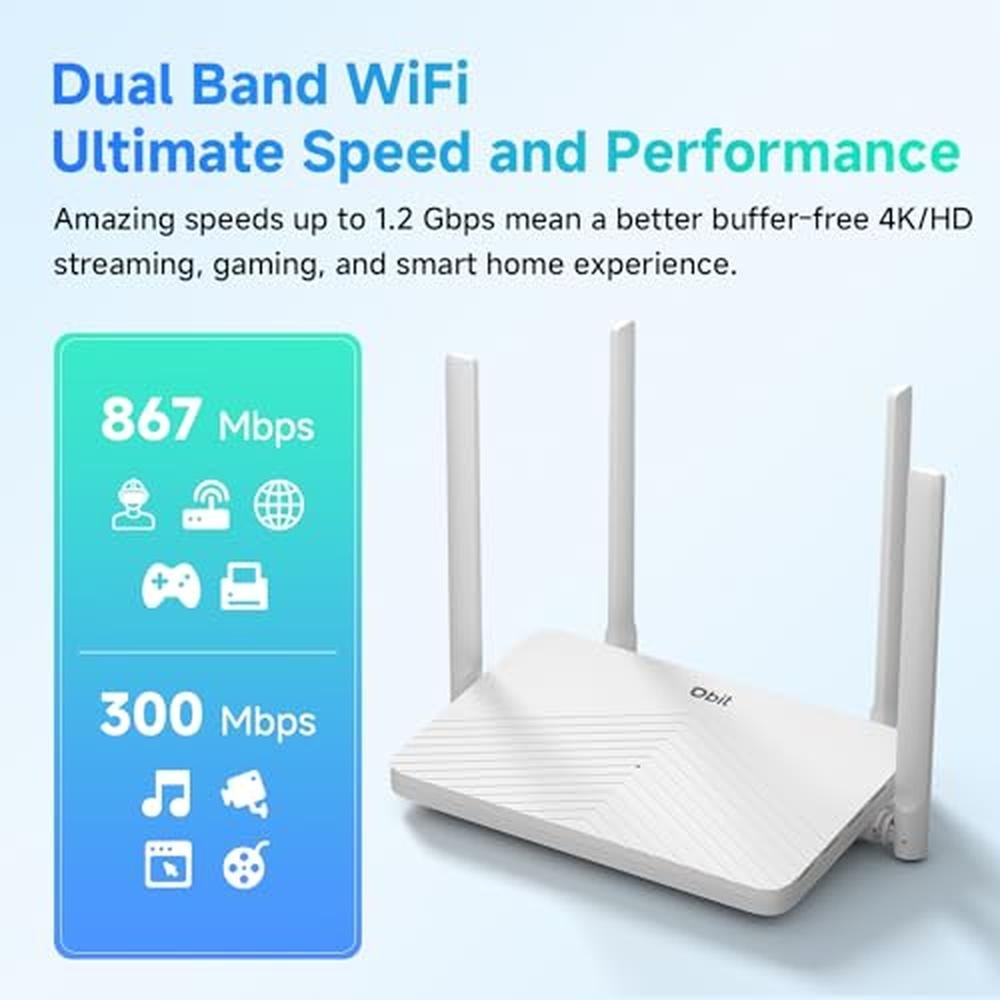 DBIT AC1200 Gigabit WiFi Router – Side View