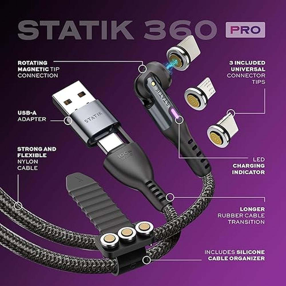 Magnetic Charging: Statik 360 Pro 100W Fast Charging Cable – Close-up Detail