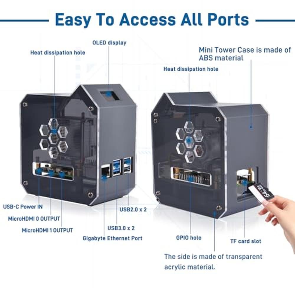 Tower Raspberry Pi 5: GeeekPi Mini Tower Kit with 27W Power – Side View