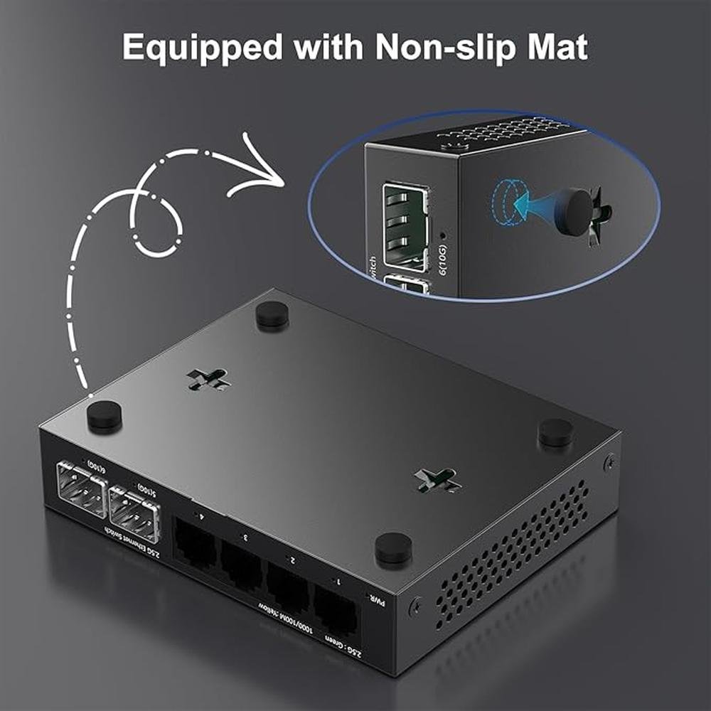 4 Port 2.5Gb Unmanaged Ethernet Switch with 2 x 10G SFP+ – Close-up Detail