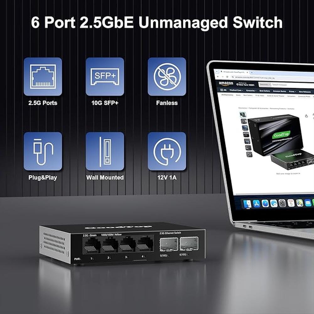 4 Port 2.5Gb Unmanaged Ethernet Switch with 2 x 10G SFP+ – In Use