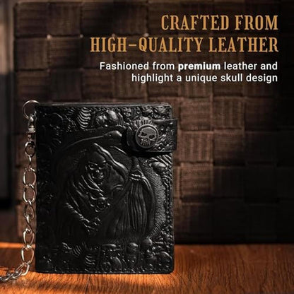 ZEKEE Skull Gothic Chain Wallet Leather – In Use