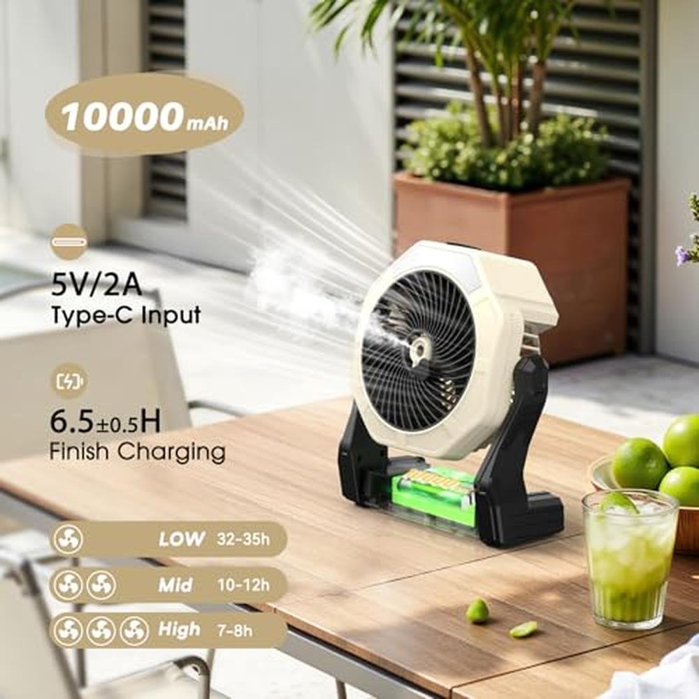 Ausic Fan: 8-Inch Portable Misting Fan with 10000mAh USB – In Use