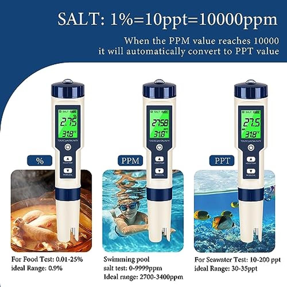 High-End Digital Water Tester 5 in 1 – Side View