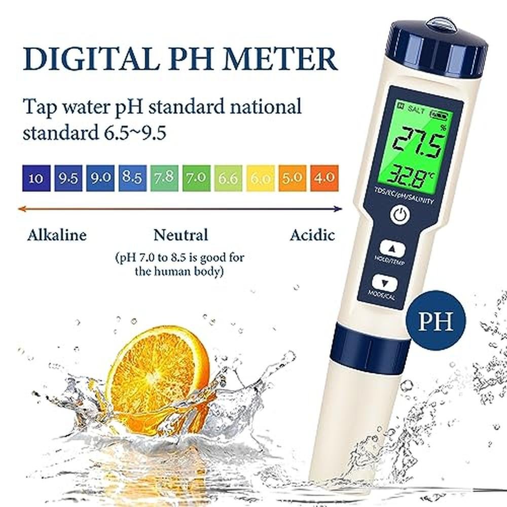 High-End Digital Water Tester 5 in 1 – In Use