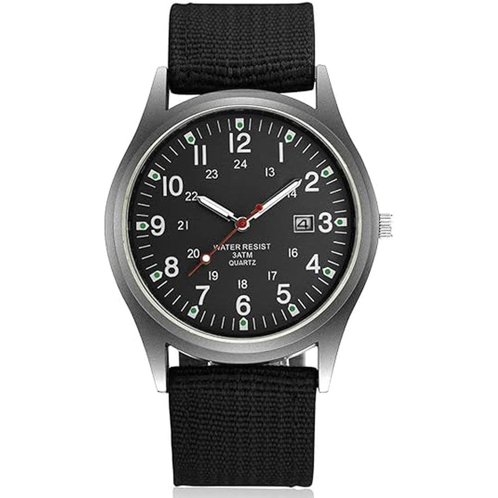 Men Sport Watch: Swiss Military Army Pilot Fabric Strap – Front View