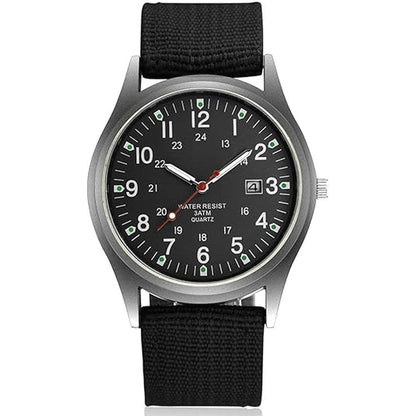 Men Sport Watch: Swiss Military Army Pilot Fabric Strap – Front View