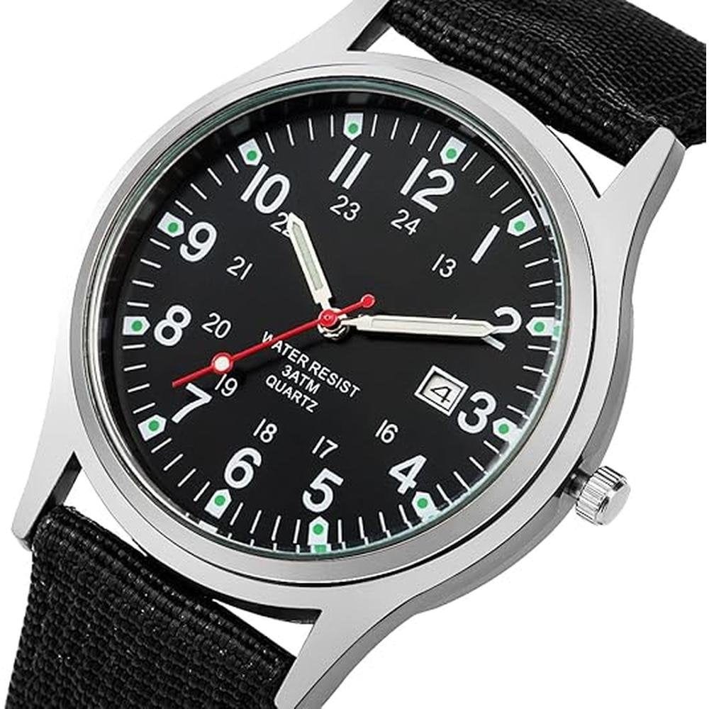 Men Sport Watch: Swiss Military Army Pilot Fabric Strap – Side View