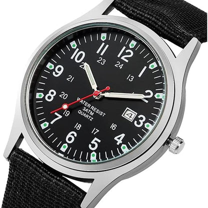 Men Sport Watch: Swiss Military Army Pilot Fabric Strap – Side View