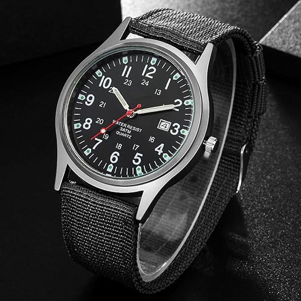 Men Sport Watch: Swiss Military Army Pilot Fabric Strap – Close-up Detail
