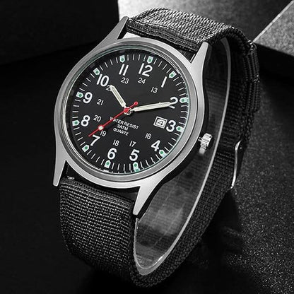 Men Sport Watch: Swiss Military Army Pilot Fabric Strap – Close-up Detail