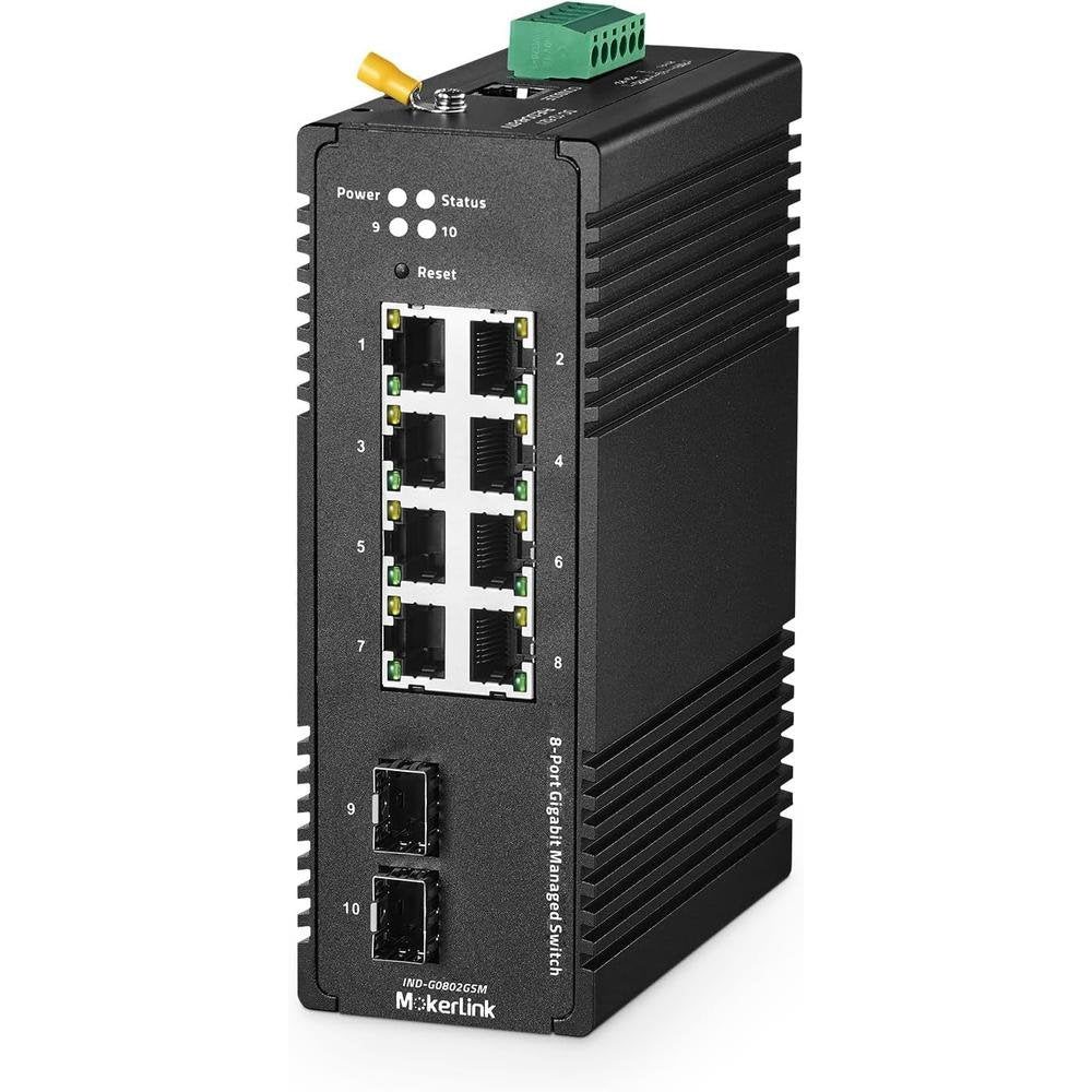 MokerLink 8 Port Gigabit Industrial DIN-Rail Ethernet – Front View
