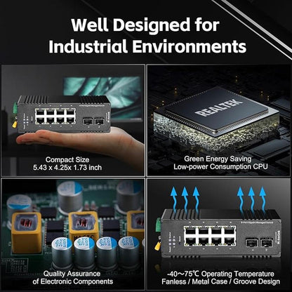 MokerLink 8 Port Gigabit Industrial DIN-Rail Ethernet – Side View