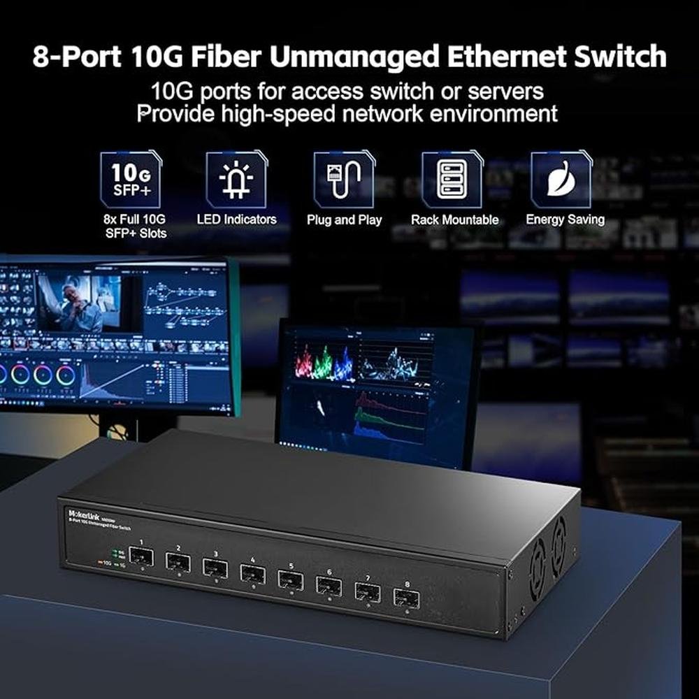 MokerLink 8 Port 10G SFP+ Unmanaged Fiber Switch – In Use