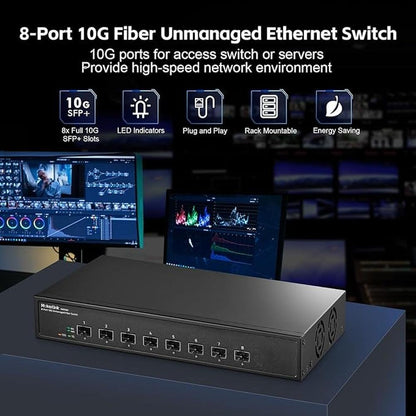 MokerLink 8 Port 10G SFP+ Unmanaged Fiber Switch – In Use