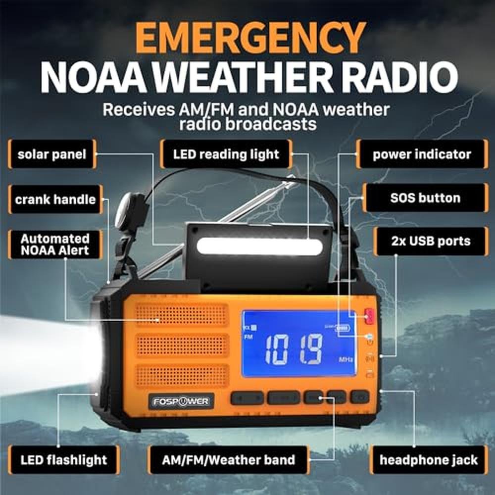 FosPower Emergency Weather Radio – Side View