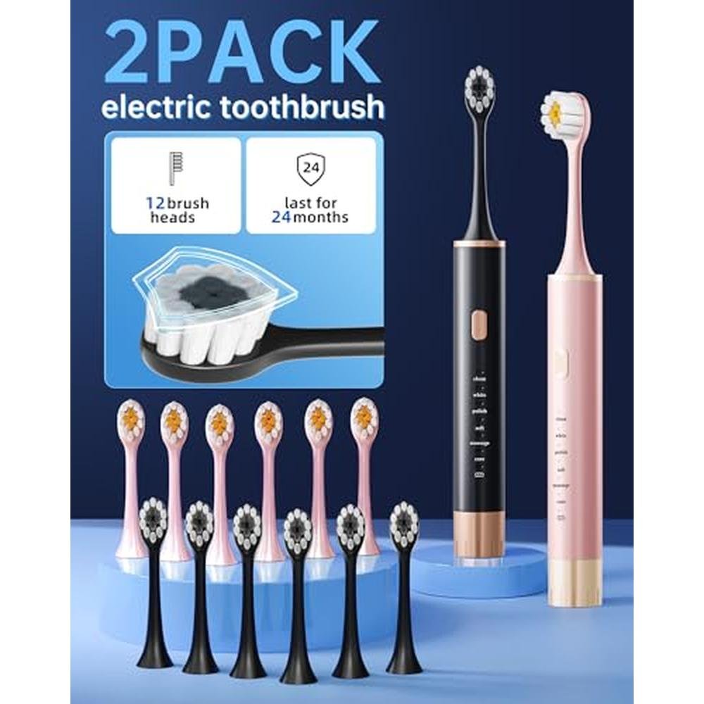 Toothbrush Black: Black & Pink Electric Toothbrush for – Side View