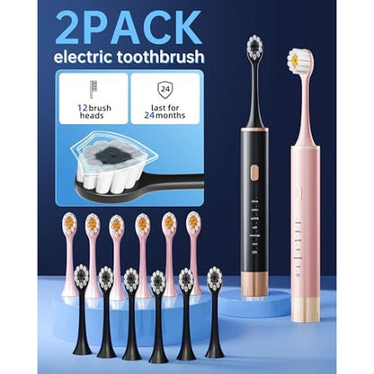 Toothbrush Black: Black & Pink Electric Toothbrush for – Side View