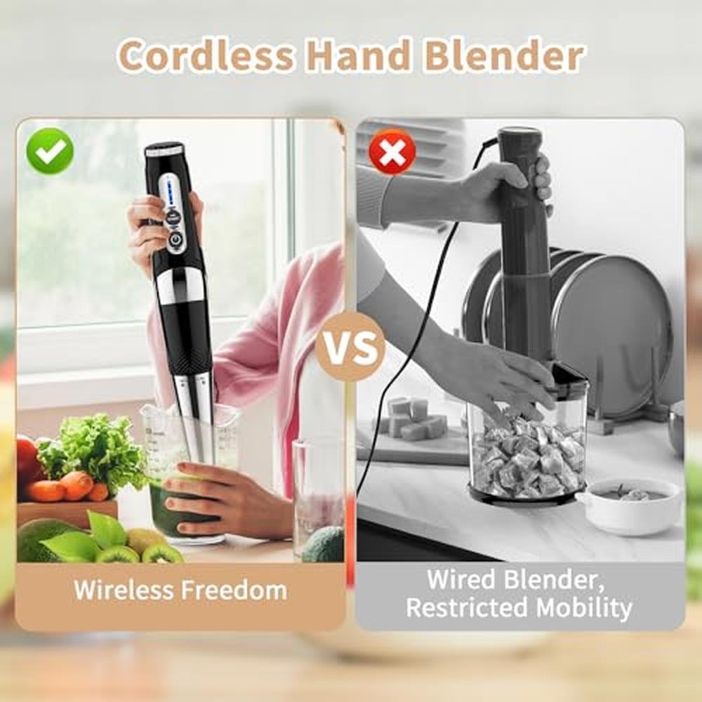 Portable Blender 700ml: Cordless Immersion Blender 4-in-1 – Side View