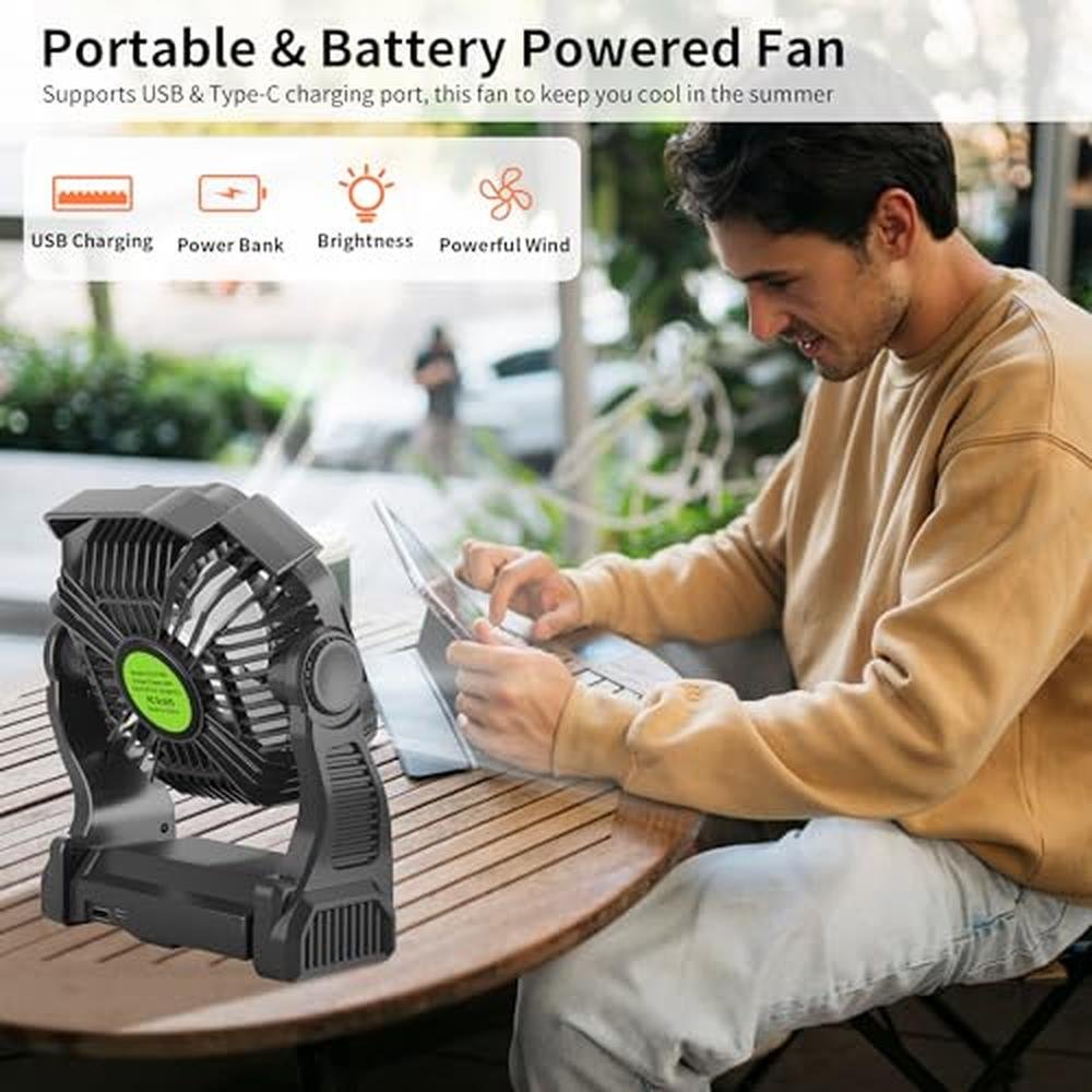Portable Camping Fan: TDLOL Rechargeable 270 Pivot LED Light – Side View