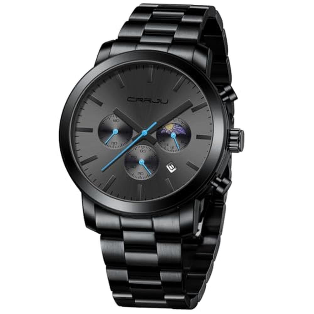 CRRJU Mens Watch: The Moon Luxury Elegant Stainless Steel – Front View