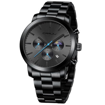 CRRJU Mens Watch: The Moon Luxury Elegant Stainless Steel – Front View