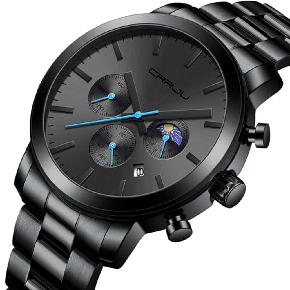 CRRJU Mens Watch: The Moon Luxury Elegant Stainless Steel – Side View