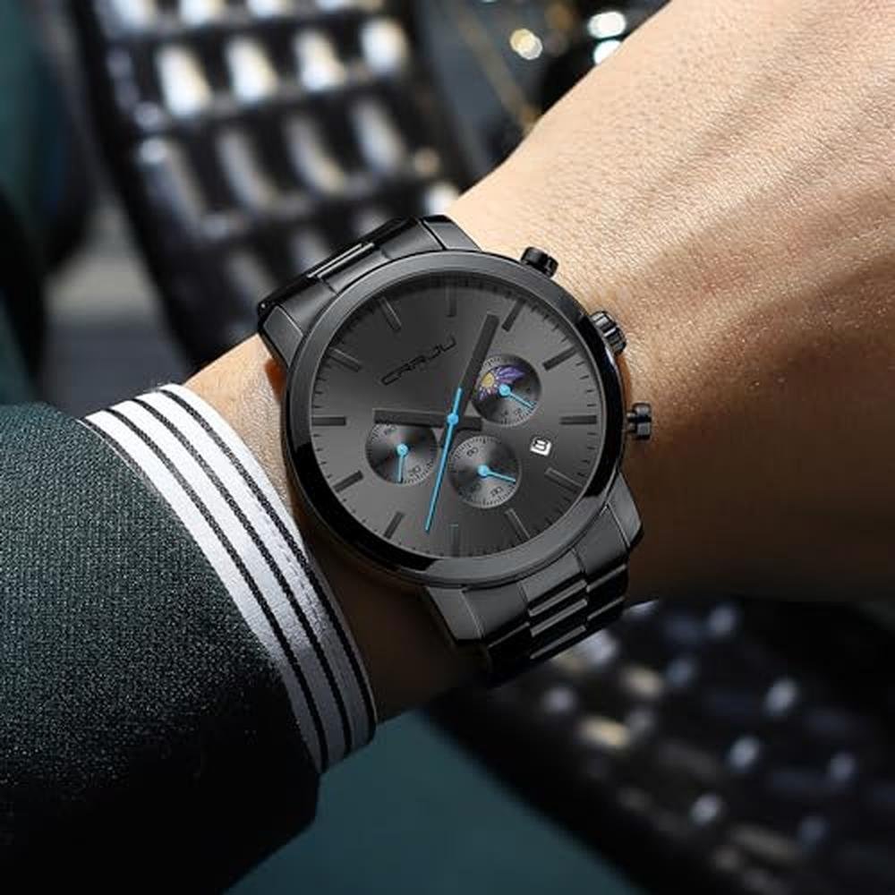 CRRJU Mens Watch: The Moon Luxury Elegant Stainless Steel – Close-up Detail