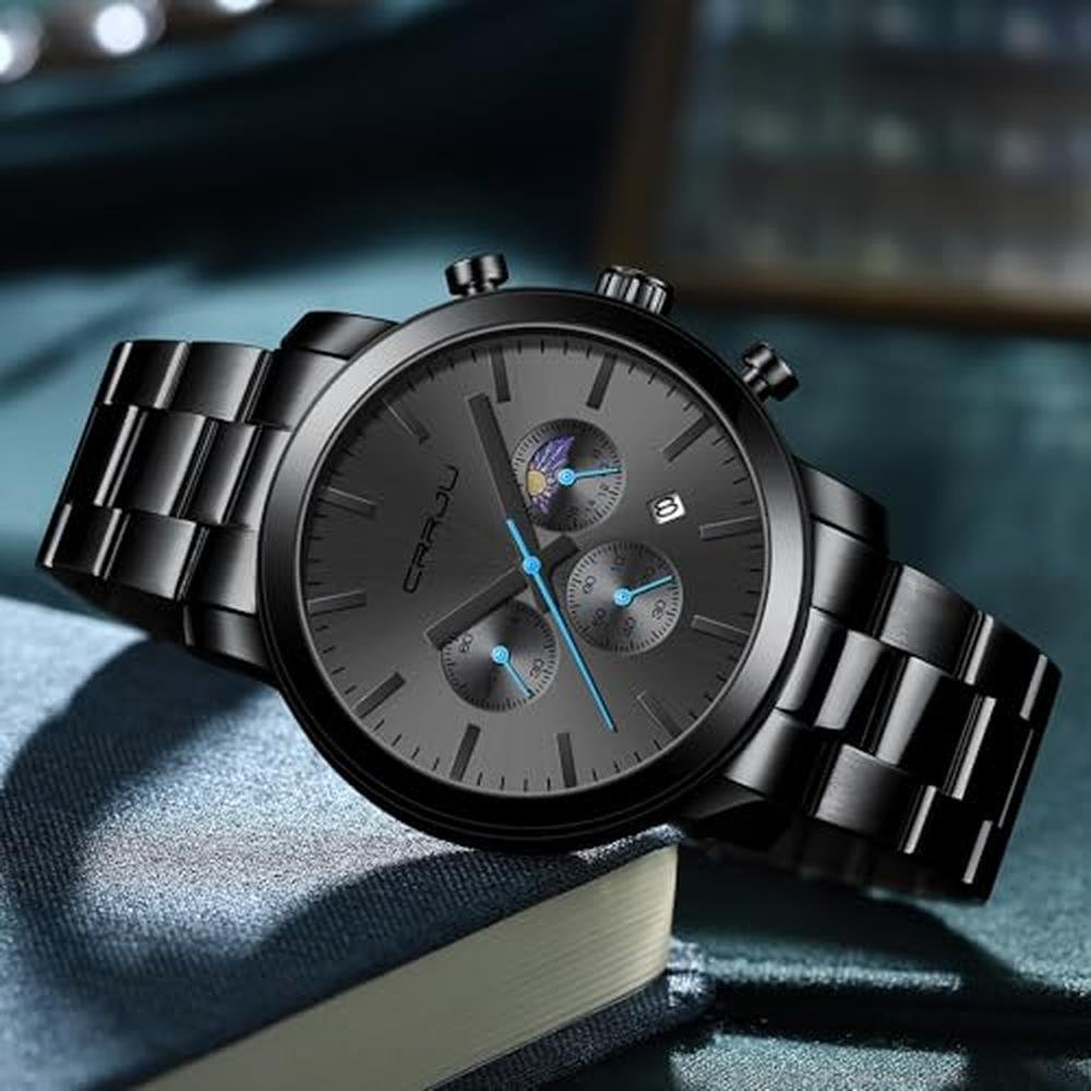 CRRJU Mens Watch: The Moon Luxury Elegant Stainless Steel – In Use