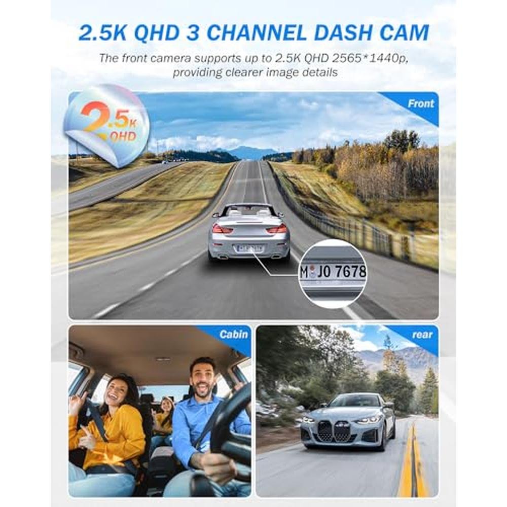 Dash Camera: Premium 2.5K+1440P Triple Car Camera with 32GB – Side View