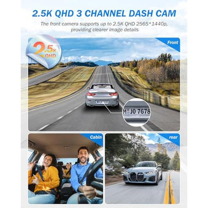 Dash Camera: Premium 2.5K+1440P Triple Car Camera with 32GB – Side View