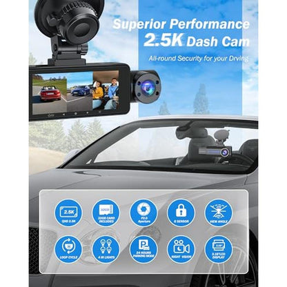 Dash Camera: Premium 2.5K+1440P Triple Car Camera with 32GB – Close-up Detail