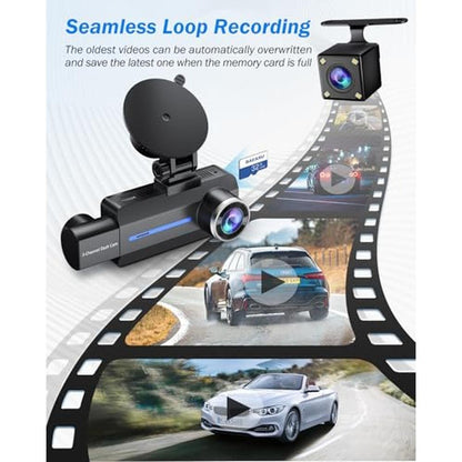 Dash Camera: Premium 2.5K+1440P Triple Car Camera with 32GB – Packaging