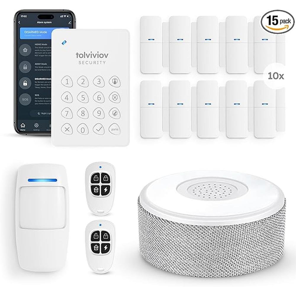 Alarm Security: Tolviviov 15-Piece DIY Door Alarm Security – Front View