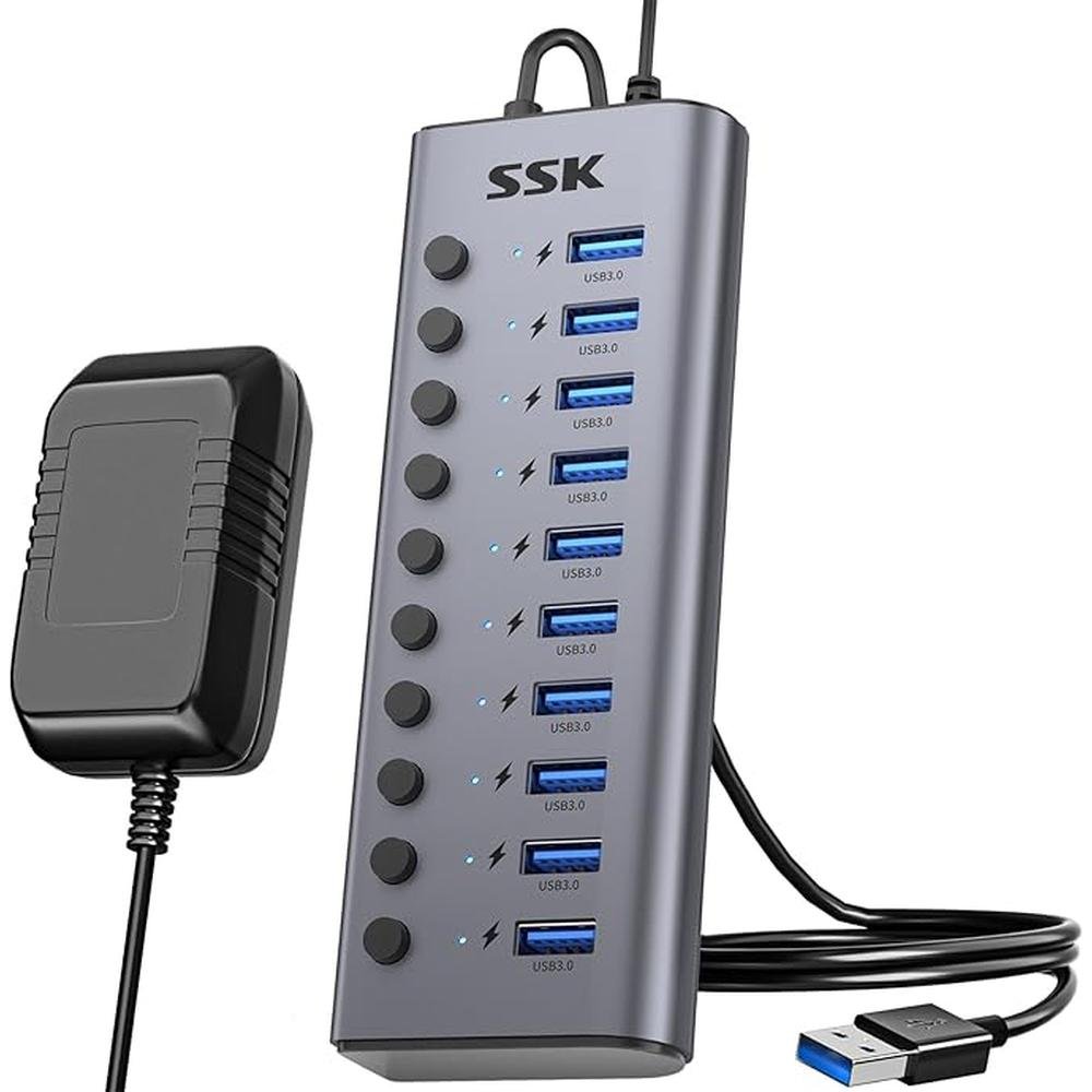 SSK 10 Port Powered USB 3.0 Hub – Front View