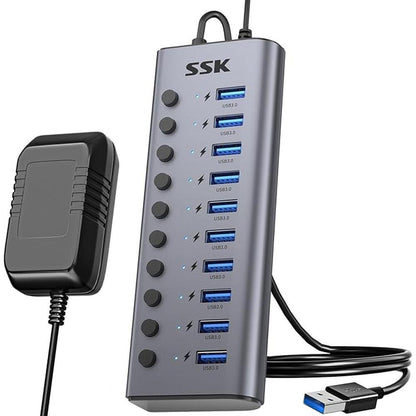 SSK 10 Port Powered USB 3.0 Hub – Front View
